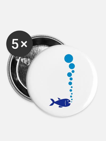 Fish And Bubbles - Buttons groß 56 mm (5er Pack) - Weiß