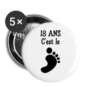 18 ans c'est le pied ! - Lot de 5 grands badges (56 mm) - blanc - Devant
