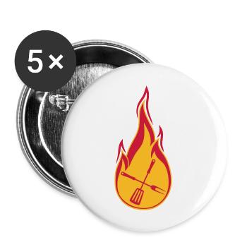 barbecue feu flammes chaud brûler des aliments - Lot de 5 grands badges (56 mm) - blanc - Devant