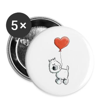 Westie Mit Herz - Hund - Buttons groß 56 mm (5er Pack) - Weiß - Vorne