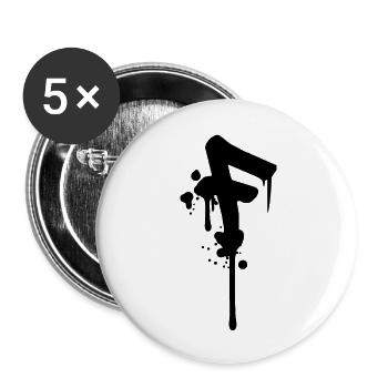 F Graffiti Tropfen Farbklex Spray - Buttons groß 56 mm (5er Pack) - Weiß - Vorne