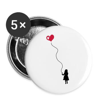 Kleines Kind mit Herz Luftballon - Buttons groß 56 mm (5er Pack) - Weiß - Vorne