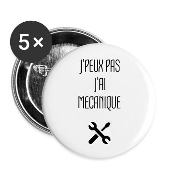 Mécanique Mécano Mécanicien Réparer Voiture - Lot de 5 grands badges (56 mm) - blanc - Devant