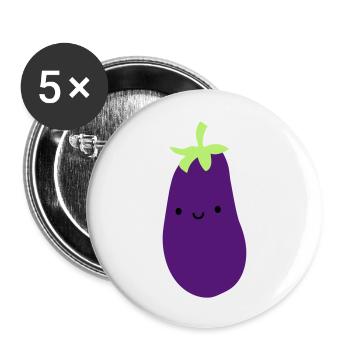 aubergine mit gesicht augen mund niedlich suess ge - Buttons groß 56 mm (5er Pack) - Weiß - Vorne