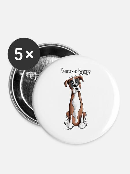 Happy Deutscher Boxer - Buttons groß 56 mm (5er Pack) - Weiß