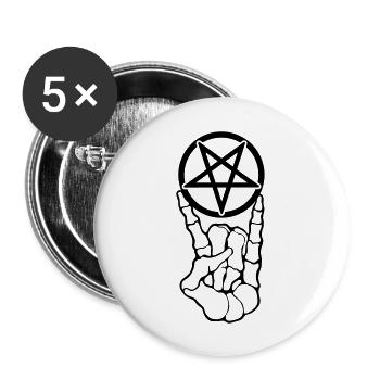Pentagramm und Metalhand / metal - Buttons groß 56 mm (5er Pack) - Weiß - Vorne