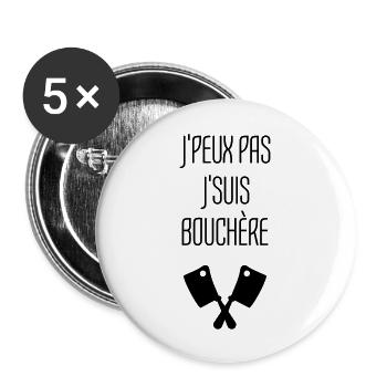 boucher / boucherie / charcutier / viande - Lot de 5 grands badges (56 mm) - blanc - Devant