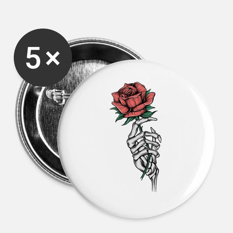 Knochenhand mit Rose - Buttons groß 56 mm (5er Pack) - Weiß