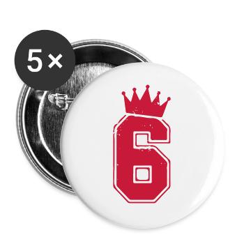 6 avec couronne - Lot de 5 grands badges (56 mm) - blanc - Devant