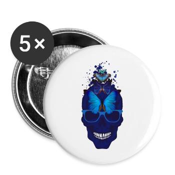 Kopf des Todes Schädel Schädel Schmetterling Fantasie - Buttons groß 56 mm (5er Pack) - Weiß - Vorne