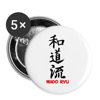 Wado Ryu Karate japanisch geschrieben schwarze Kanji mit - Buttons groß 56 mm (5er Pack) - Weiß - Vorne