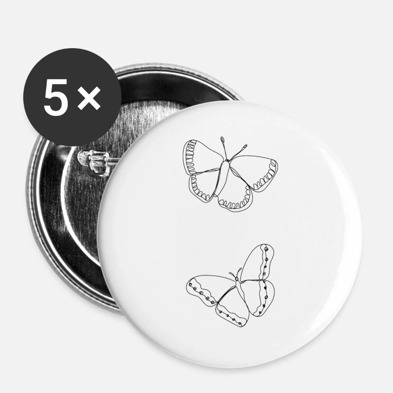 Butterflies - line art - Buttons large 2.2''/56 mm (5-pack) - white