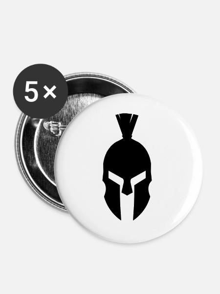 Spartaner Helm Schwarz - Buttons groß 56 mm (5er Pack) - Weiß