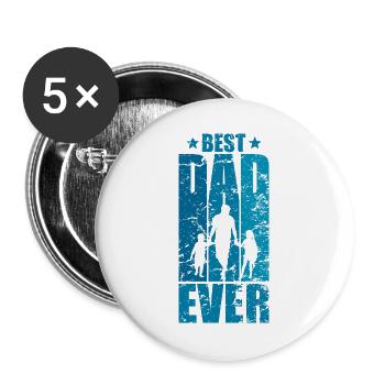BEST DAD EVER ZWEI KINDER ZWEIFACHER PAPA - Buttons groß 56 mm (5er Pack) - Weiß - Vorne