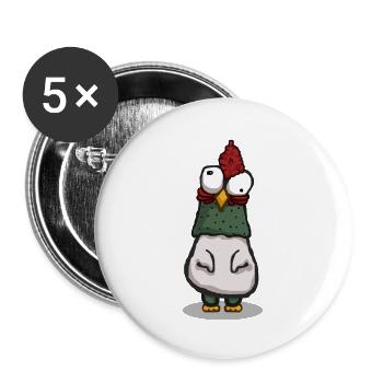 Verrücktes Huhn mit großen Augen - Buttons groß 56 mm (5er Pack) - Weiß - Vorne