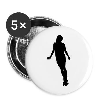 Roller Derby skater girl, quad skates roller skate - Buttons large 2.2''/56 mm (5-pack) - white - Front