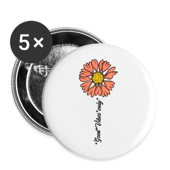 Fleurs Bonnes Vibrations - Lot de 5 grands badges (56 mm) - blanc - Devant
