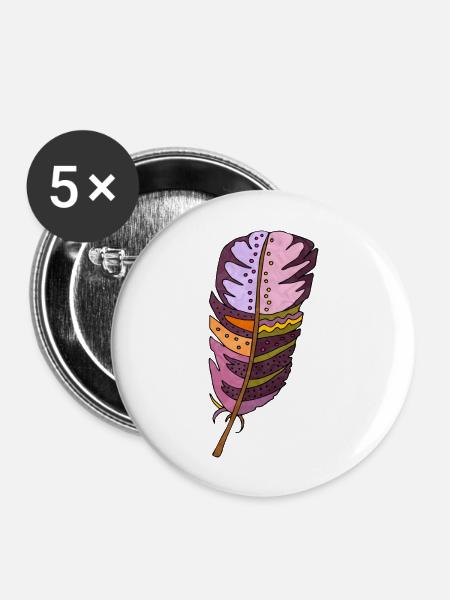 Feder - Buttons groß 56 mm (5er Pack) - Weiß