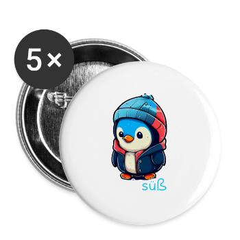 Pinguin Penguin Jungen Mädchen Zoo Süßer Spruch - Buttons groß 56 mm (5er Pack) - Weiß - Vorne
