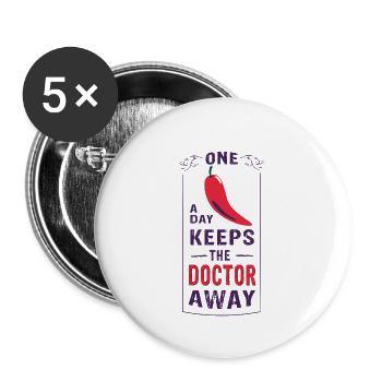 ONE CHILI a day keeps the doctor away - Buttons groß 56 mm (5er Pack) - Weiß - Vorne