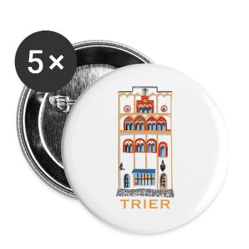 Trier, Kultiges Wahrzeichen Dreikönigenhaus, Gotik - Buttons groß 56 mm (5er Pack) - Weiß - Vorne