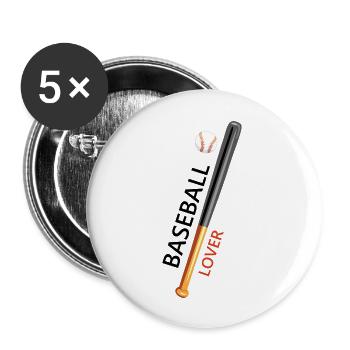 Baseball-Liebhaber - Buttons groß 56 mm (5er Pack) - Weiß - Vorne