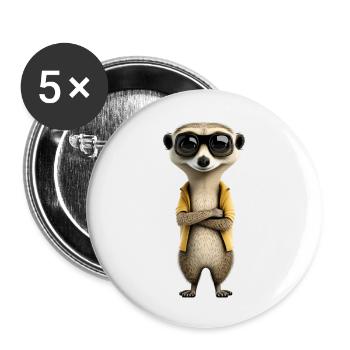 Cooles Erdmännchen mit Sonnenbrille und Jacke - Buttons groß 56 mm (5er Pack) - Weiß - Vorne