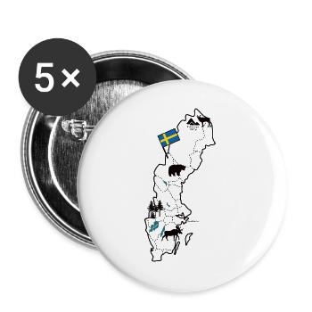 Sweden Map for Scandinavia Holidays - Buttons large 2.2''/56 mm (5-pack) - white - Front