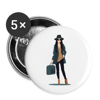 Eine reisende Frau in modischer Kleidung - Buttons groß 56 mm (5er Pack) - Weiß - Vorne