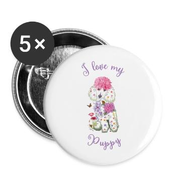 J’aime mon chiot - Lot de 5 grands badges (56 mm) - blanc - Devant