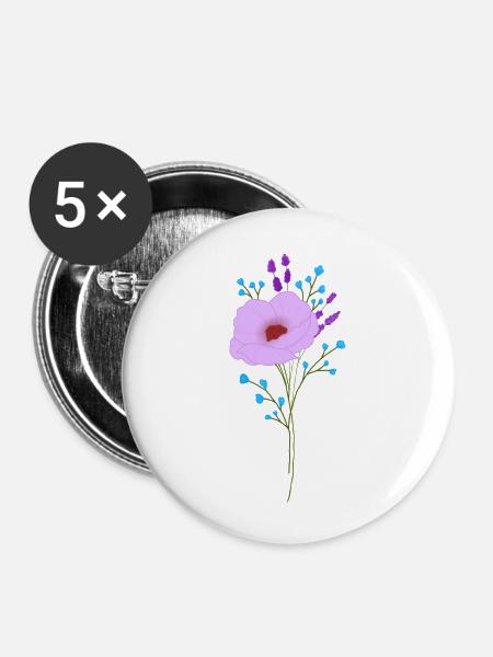 Blumenstrauß - Buttons groß 56 mm (5er Pack) - Weiß