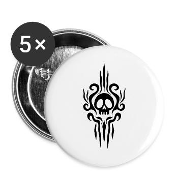Black skull and tattoo - Buttons large 2.2''/56 mm (5-pack) - white - Front
