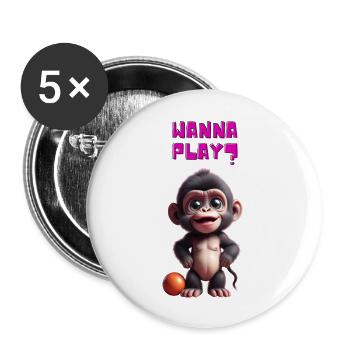 wanna play? - Buttons groß 56 mm (5er Pack) - Weiß - Vorne