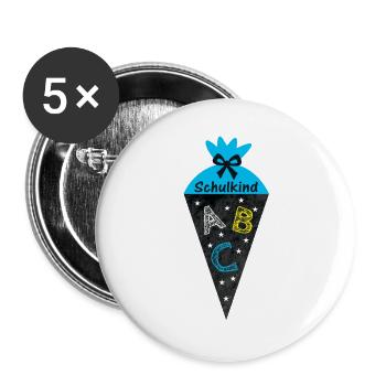 Schulkind 2026 - Schultüte in Tafeloptik - blau - Buttons groß 56 mm (5er Pack) - Weiß - Vorne