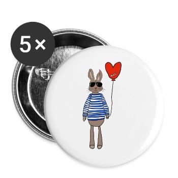 Hase im Streifenpulli mit Herzballon - Buttons groß 56 mm (5er Pack) - Weiß - Vorne