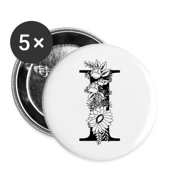 Floral black and white letter i - Buttons large 2.2''/56 mm (5-pack) - white - Front