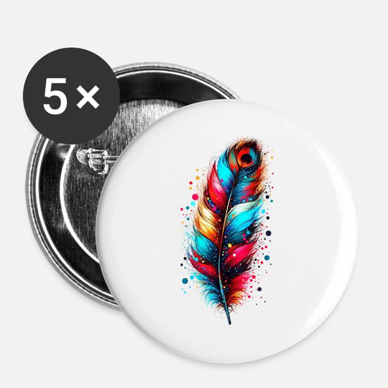 Feder - Buttons groß 56 mm (5er Pack) - Weiß