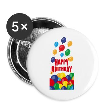 Happy Birthday mit vielen Luftballons. - Buttons groß 56 mm (5er Pack) - Weiß - Vorne