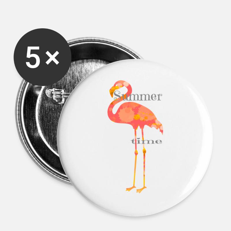 Flamingo Design mit Schrift - Buttons groß 56 mm (5er Pack) - Weiß