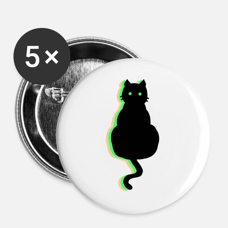 Neon Katze - Buttons groß 56 mm (5er Pack) - Weiß