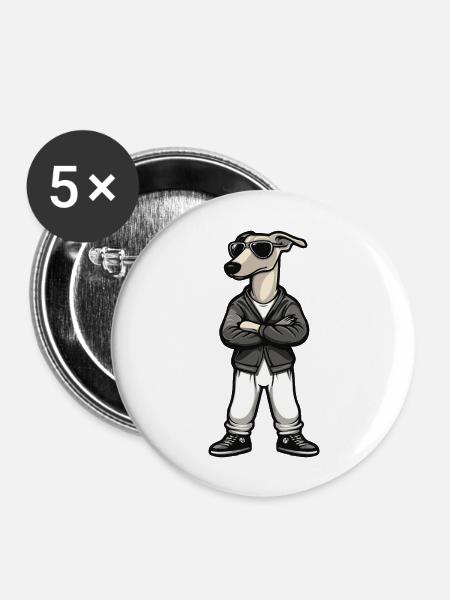 Greyhound Hund Comic - Buttons groß 56 mm (5er Pack) - Weiß