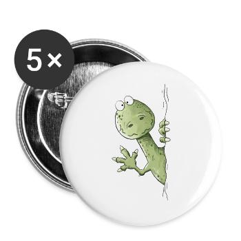 Drolliger Dino I Raptor Dinosaurier - Buttons groß 56 mm (5er Pack) - Weiß - Vorne