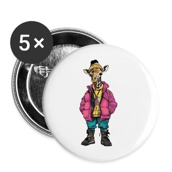 Giraffe Lustig Winter - Buttons groß 56 mm (5er Pack) - Weiß - Vorne