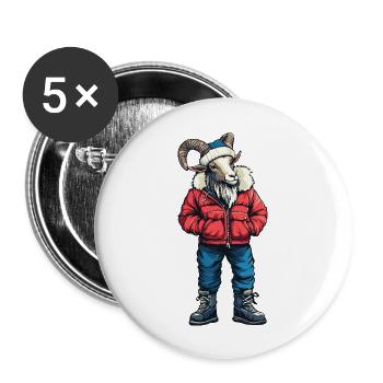 Bergziege Lustig Winter - Buttons groß 56 mm (5er Pack) - Weiß - Vorne