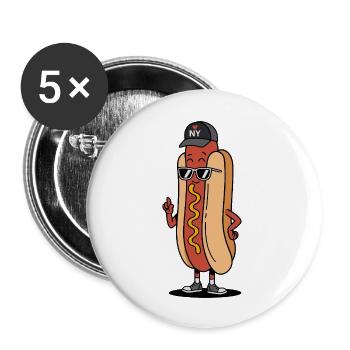 New York Hot Dog Attitude - Lot de 5 grands badges (56 mm) - blanc - Devant