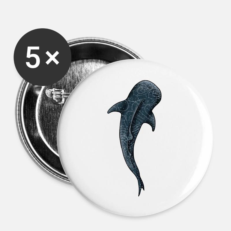 Watercolor Whale Shark - Buttons large 2.2''/56 mm (5-pack) - white