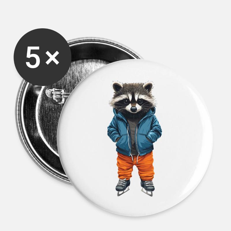 Waschbär - Buttons groß 56 mm (5er Pack) - Weiß