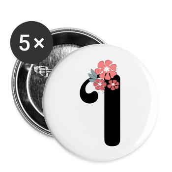 Lettre i fleurs minimalistes - Lot de 5 grands badges (56 mm) - blanc - Devant
