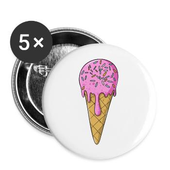 Eis | Rosa Pink Eiscreme mit Streusel | Icecream - Buttons groß 56 mm (5er Pack) - Weiß - Vorne