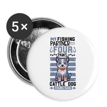 La pêche et le bouvier australien - Lot de 5 grands badges (56 mm) - blanc - Devant